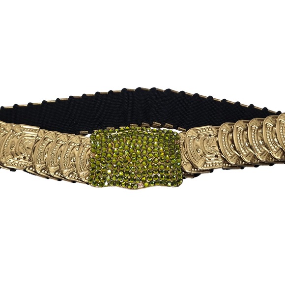 Unbranded Accessories - Vintage Waist Belt Stretch Gold Green Rhinestones OS Mermaid Scale Y2K Glam Boho